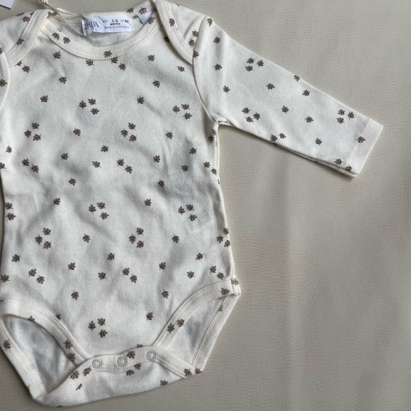 Zara Baby Cotton Leaf Print Onesie Size 1-3 month - Picture 5 of 9